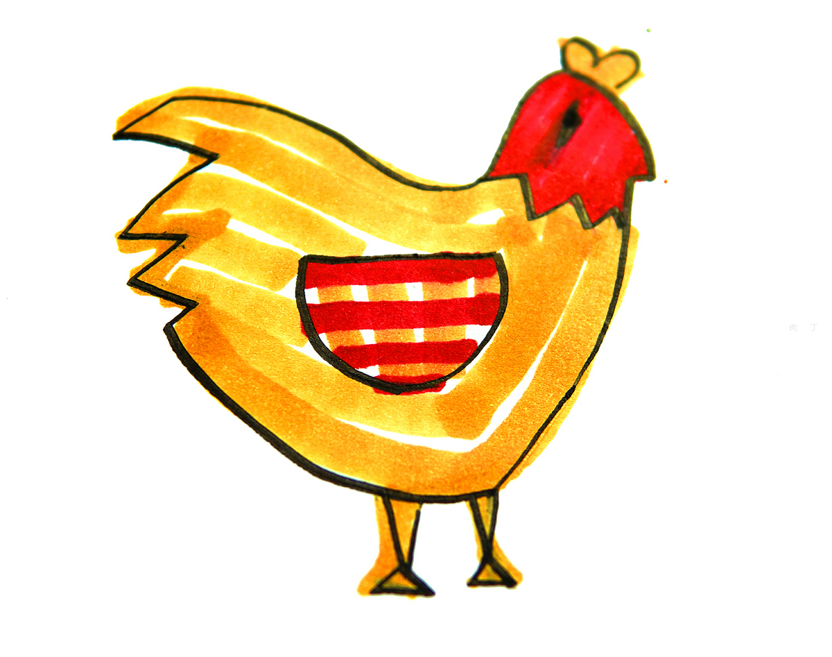 侧面行走形态下的母鸡的画法-墨尖族