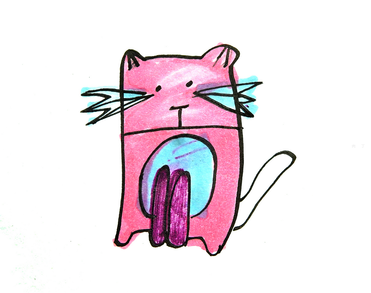 色彩小猫的画法教程 简单漂亮简笔画 肉丁儿童网