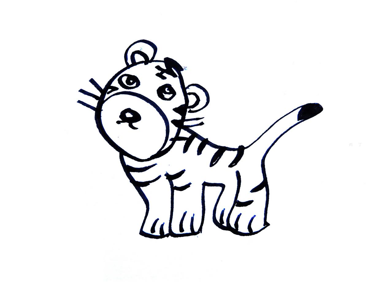 幼儿简笔画的基础教程 可爱的老虎简笔画的过程图 肉丁儿童网