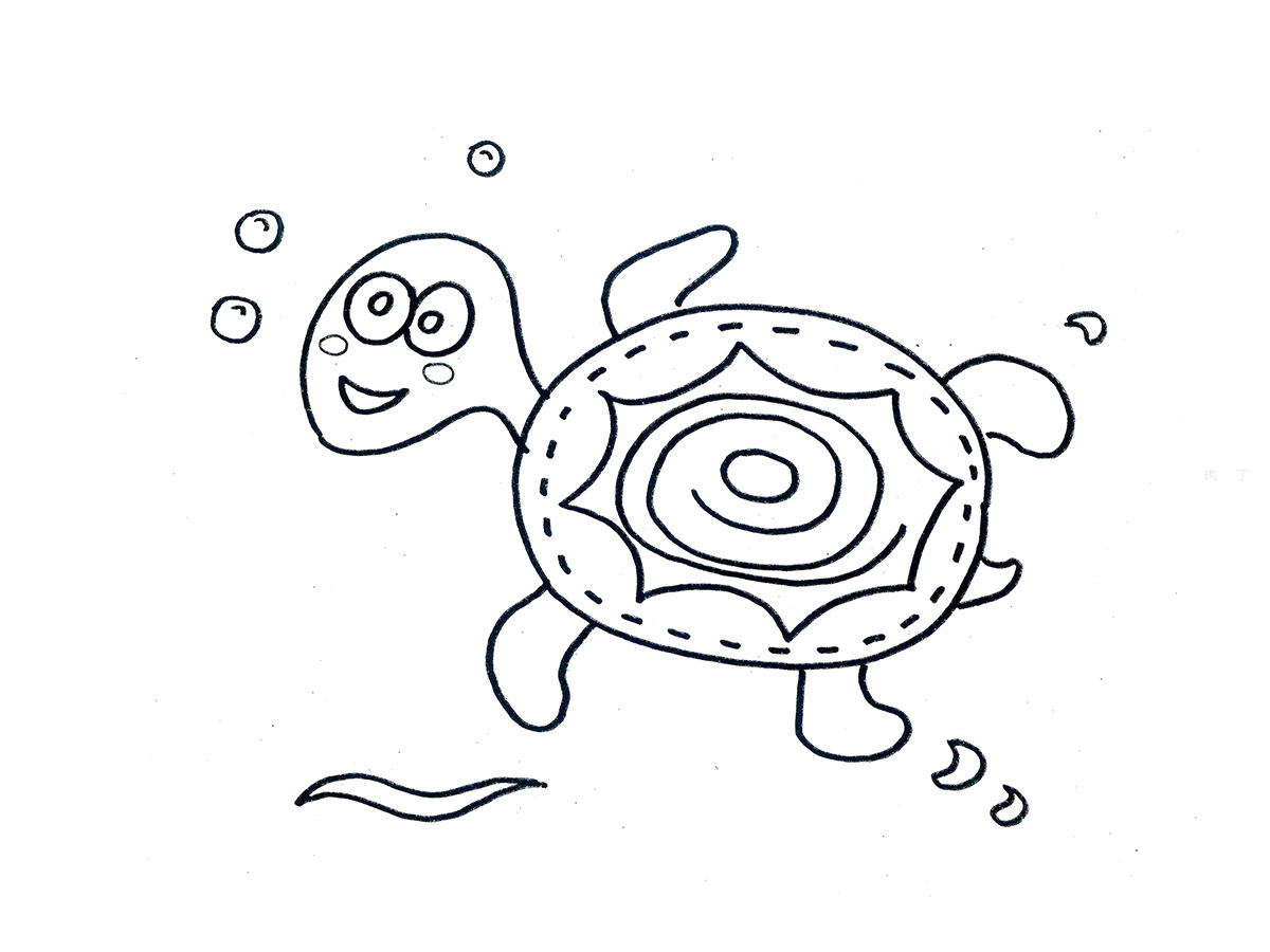 彩色的卡通乌龟简笔画画法图片步骤 肉丁儿童网