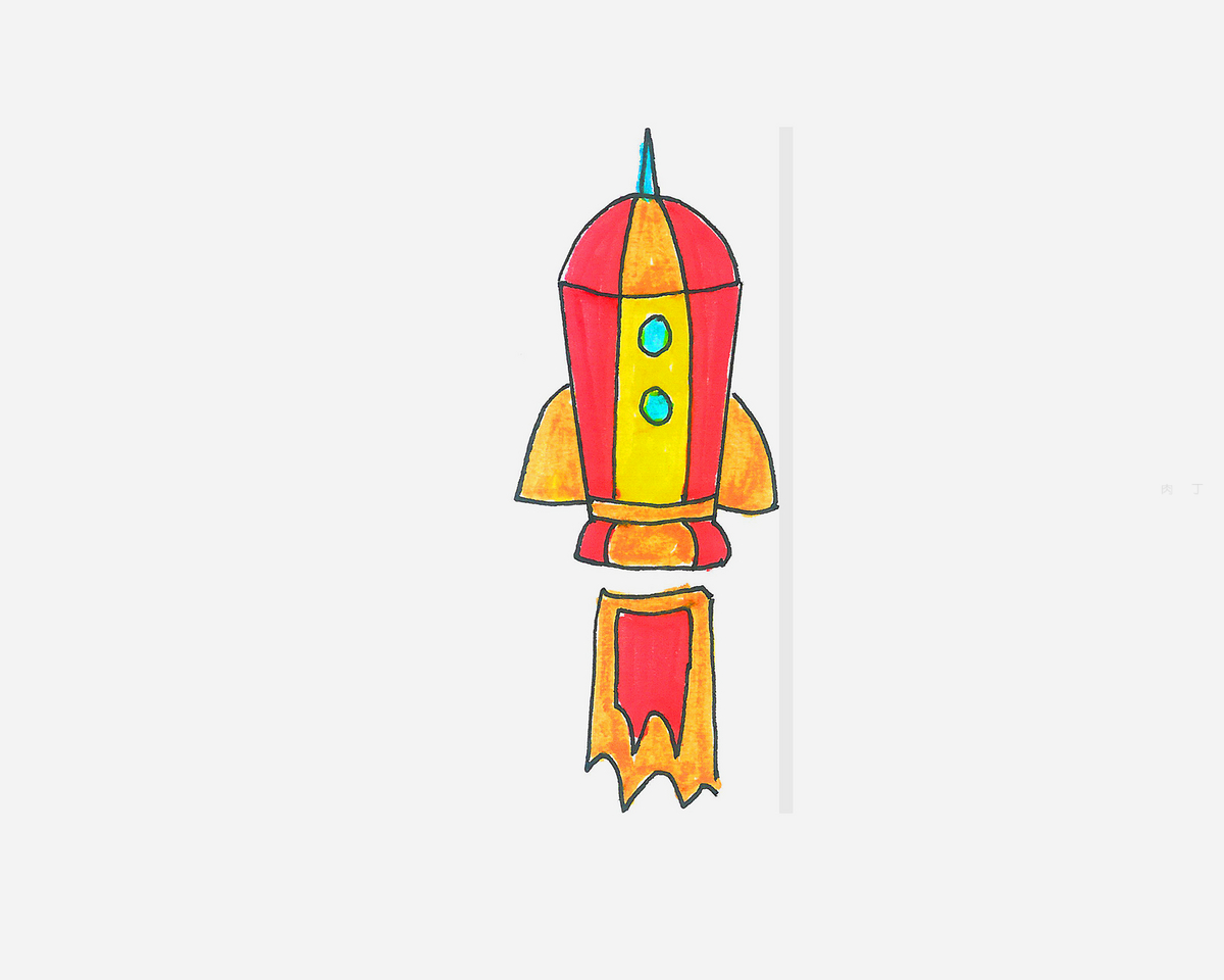 五六岁简笔画大全 带颜色火箭的画法💛巧艺网